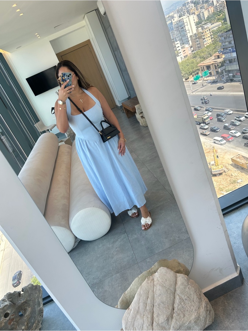 Light Blue Sleeveless Midi Dress - Women